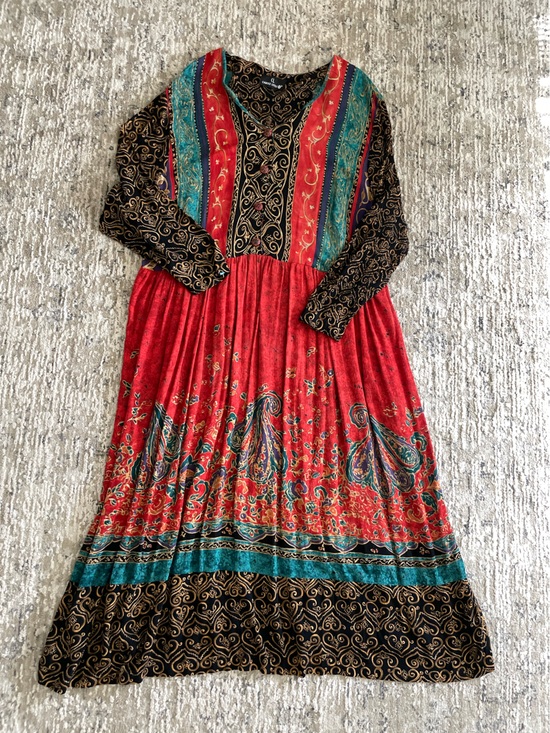 Carole Little Dresses & Skirts - VTG Carole Little Folk House Dress Kaftan Prairie Plus Size 24 Crinkle Paisley